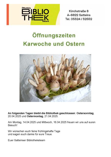 Öffnungzeiten Ostern 2025
