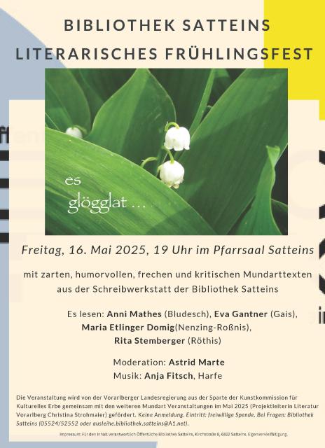 Plakat es glögglat ... Literaturfest Frühling 2025 in Satteins